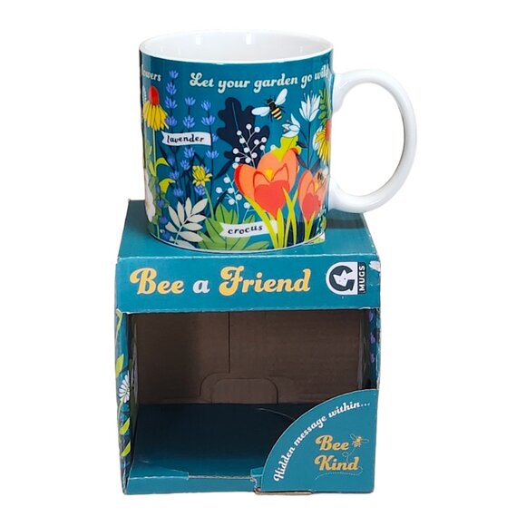 NEW Ginger Fox BEE Kind Teal and Floral Mug comes Boxed Holds 12 oz. - Picture 14 of 16